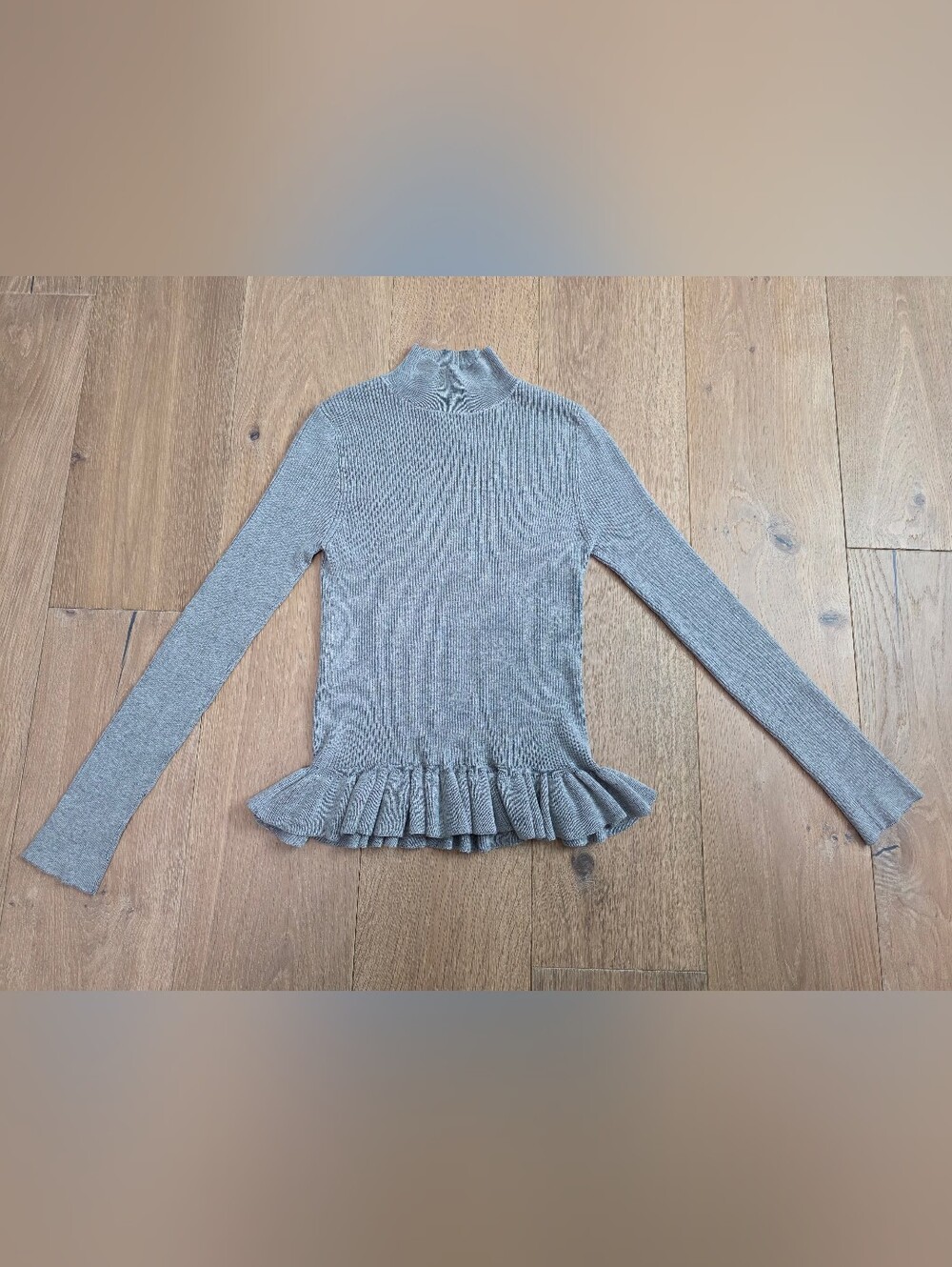 John + Jenn Grey Ribbed Peplum Sweater